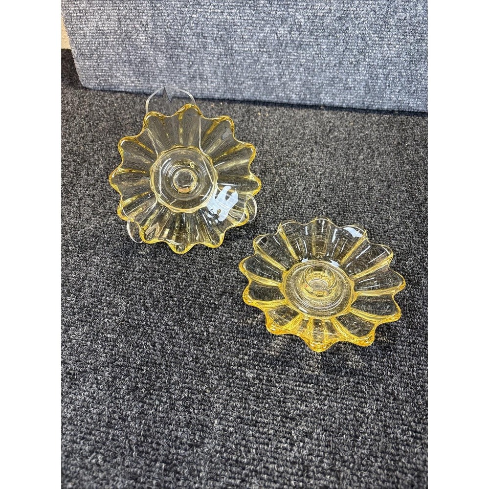 Vtg~Pair of Fostoria~Celestial Harvest~Yellow Candlestick Holders
